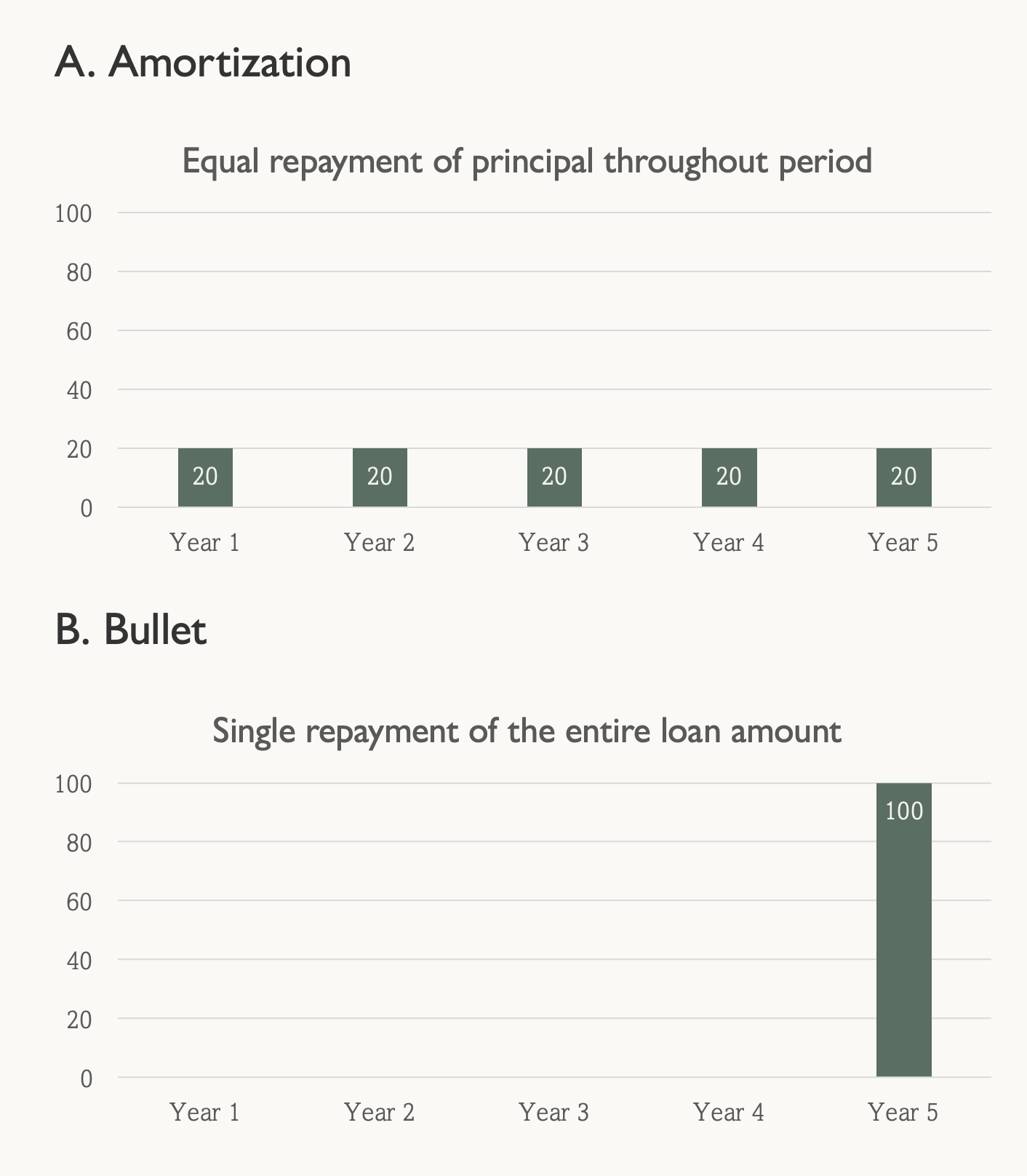 Amortization vs Bullet repayment structures