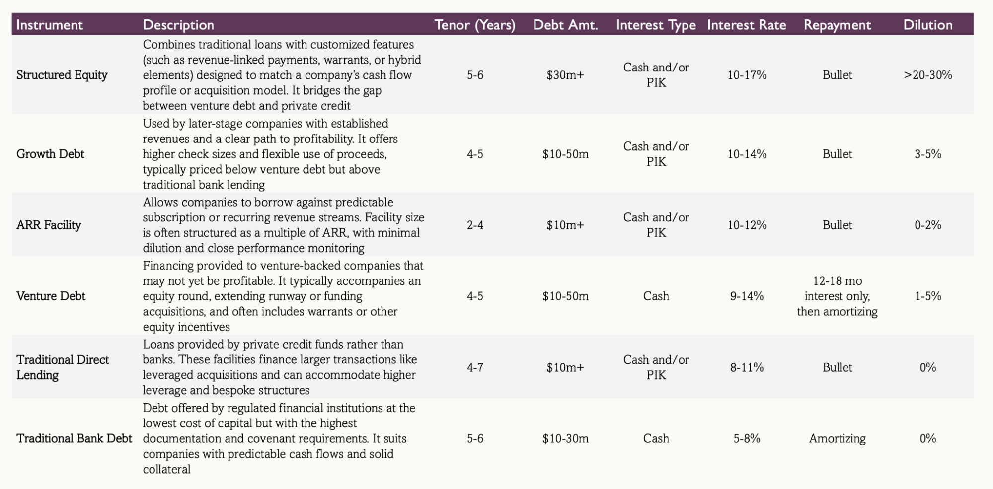 Debt instruments commonly used in AI Roll-ups